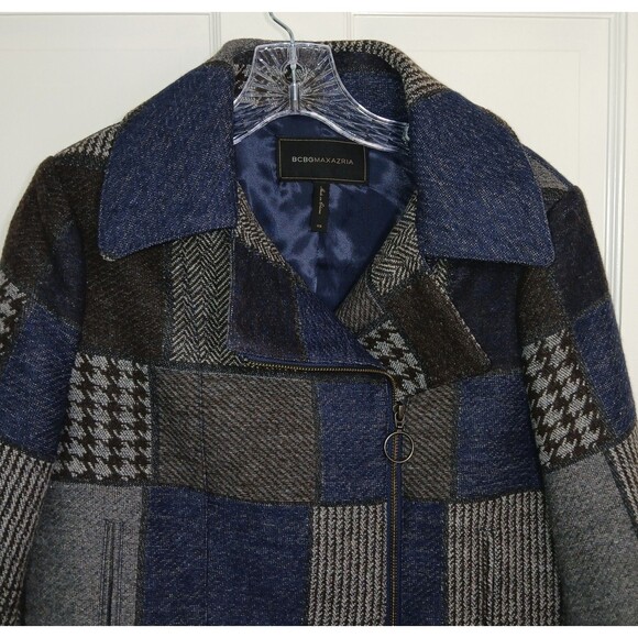 BCBGMAXAZRIA Patchwork Wool Blend Jacket Coat Moto Style Size XS - Picture 4 of 16